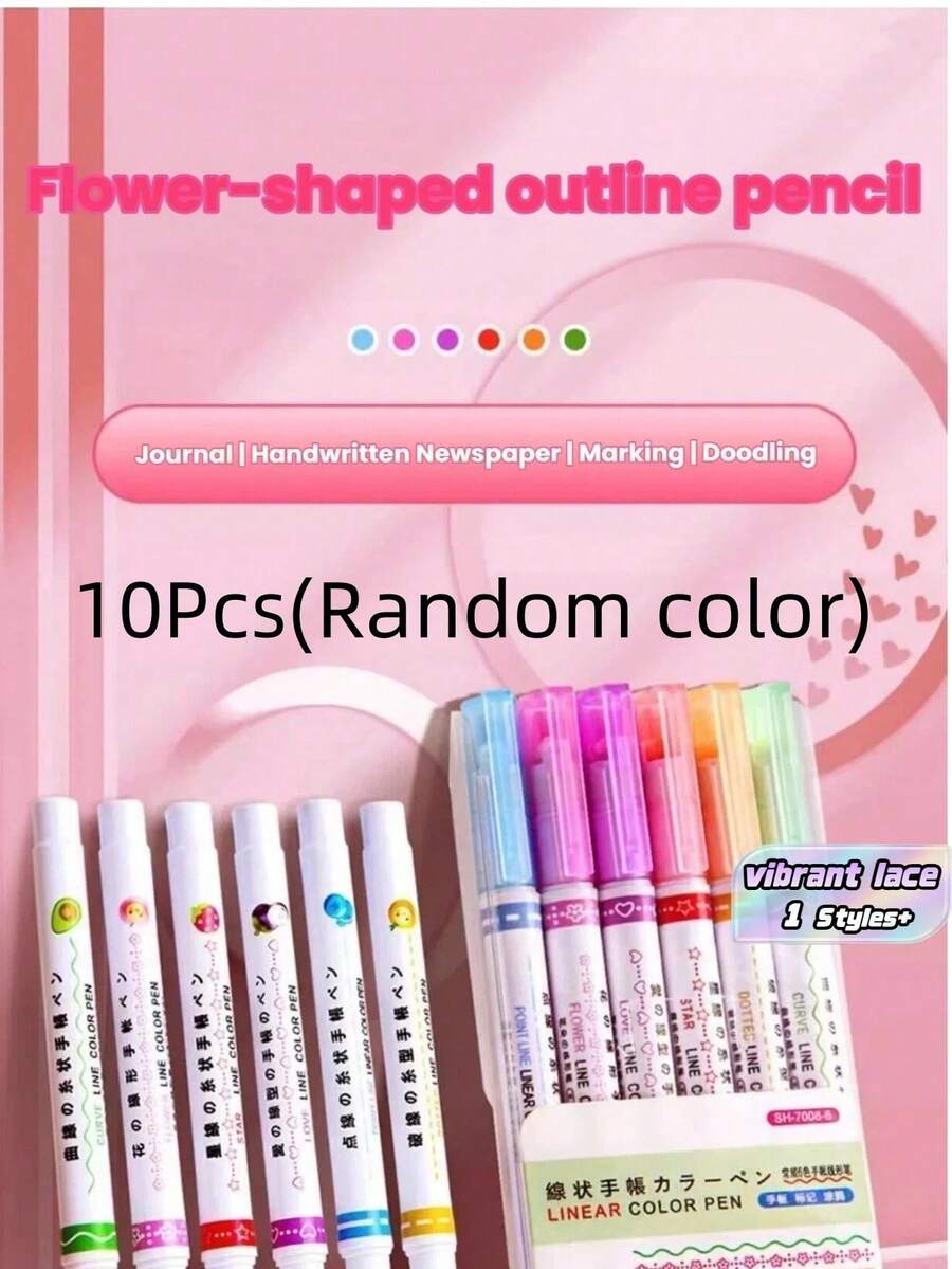 Penna a doppia linea con curva ondulata, pennarello ad asciugatura rapida, penna per bullet journal, cancelleria colorata per studenti, penna fluorescente, forniture scolastiche in stile saudita - multicolore - Visualizzare 1