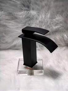 This 1 Piece Sink Faucet Features A Matte Black Waterfall Spout, High-Arc Alloy Material, Streamlined Design, Dual Hot And Cold Water Control, And Leak-Proof Details. It Is Suitable For Modern Bathroom Renovations, Rental Property Renovations, And Spring/Autumn Decorating Scenarios, Embodying A Modern Minimalist Style. - Multicolor - View 23