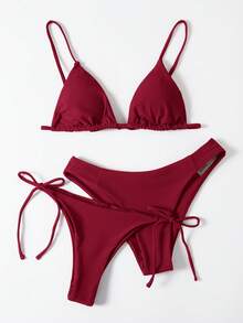 Swim Vcay 3 PiecesSeparated Swimsuit, Wire-Free, Triangle Cup - Burgundy - View 3