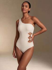 Swim Oasis 26SS 春夏米色腰部鏤空優雅度假女款連身泳衣套裝含罩衫裙 - 米色 - 查看 5