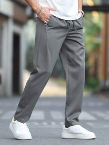 Manfinity Homme Men's Casual Versatile Commuter Solid Color Long Pants - Dark Grey - View 5