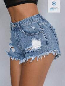 SHEIN ICON Fashion Casual Summer Versatile Washed Shorts - Light Wash - View 1