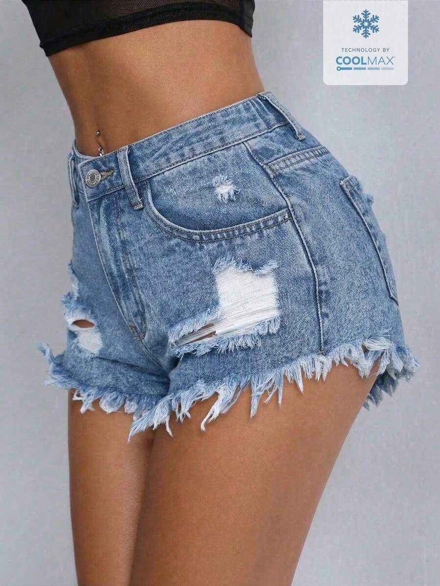 SHEIN ICON Fashion Casual Summer Versatile Washed Shorts - Light Wash - View 1