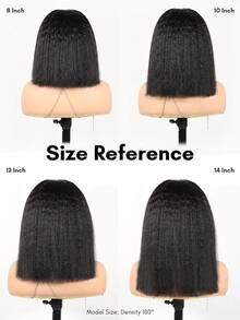 ALL READY WIG Kinky Straight 無膠 Bob 短髮假髮，可調節彈性抽繩人造髮蕾絲假髮，女用全就緒假髮，預漂白、預拔髮、預剪蕾絲融合 4x4 蕾絲封口無膠假髮，含前髮，100% 真人髮 - Natural Black - 查看 5