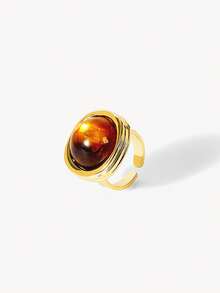 Opalesca Anillo de resina de oro de 18k personalizado de nicho,Premium/Elegante/Clásico/Uso diario/Minimalista,Perla/Cristal,Compromiso/Boda/Promesa,Verano/Playa/Baile de graduación/Fiesta/Vacaciones/Viaje,Para mamá/Mujeres/Niña/Madre,Novia,Fairycore/Mermaid Core - Dorado - Marrón - Ver 4
