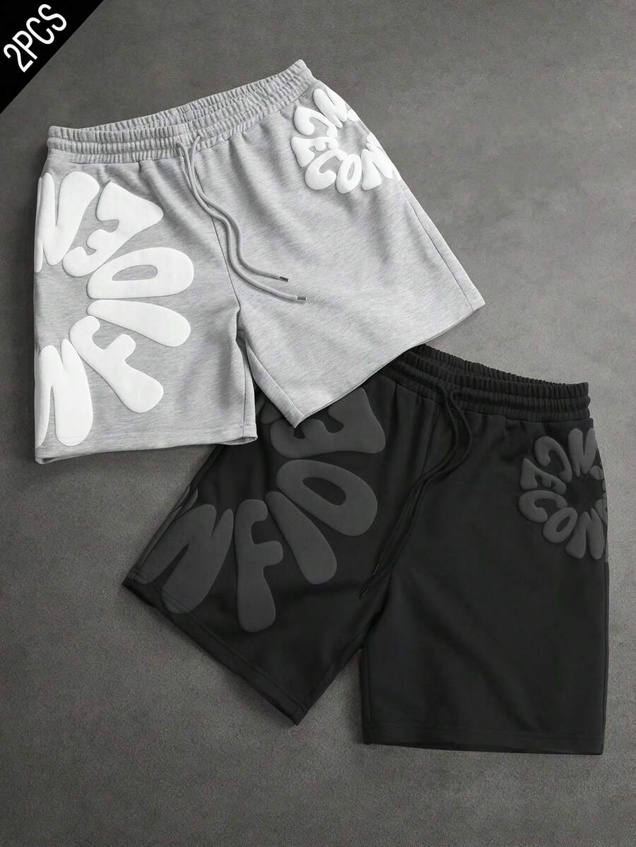 SLATEMANN Quần short thể thao nam mùa hè phong cách casual họa tiết chữ, cạp chun dây rút - Nhiều màu - Xem 1