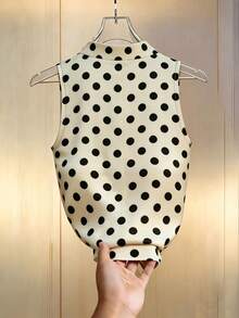 GlowEve CURVE Women's Summer Casual Elegant Vintage Polka Dot Versatile Sleeveless Blouse Plus Size Shirt Office Beige - Multicolor - View 2