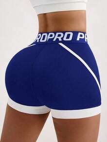 Dewbera Dewbera Women's Letter Print Colorblock Casual Versatile Daily Outing Sports Shorts - Blue - View 2