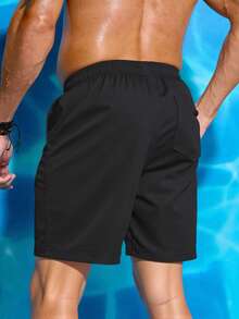 Manfinity Swimmode 男士素色極簡休閒沙灘短褲 - 黑色 - 查看 2