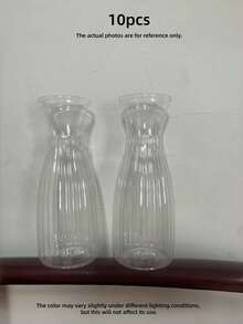 10 piezas de jarrones de vidrio transparente con diseño de rayas de plástico, adecuados para arreglos florales, manualidades, decoración del hogar, decoraciones de mesa y centros de mesa. - Transparente - Ver 11