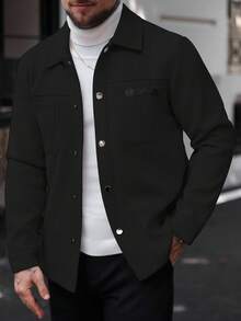 Manfinity Homme Men Solid Color Casual Long Sleeve Overcoat, Suitable For Autumn And Winter - Black - View 4