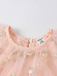 SHEIN Glamorique Kids 女嬰公主洋裝，粉色刺繡洋裝，薄紗刺繡洋裝，粉色，可愛，生日派對，婚禮度假禮服，舞會禮服，畢業禮服，夏季洋裝 - 粉色 - 查看 5
