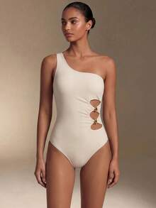 Swim Oasis 26SS 春夏米色腰部鏤空優雅度假女款連身泳衣套裝含罩衫裙 - 米色 - 查看 4