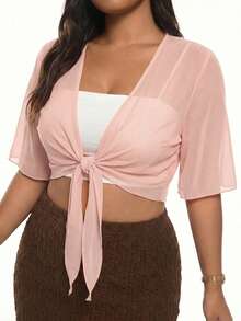 Solavibe Top corto transparente con cordones, talla grande, delgado - Rosa Pálido - Ver 6