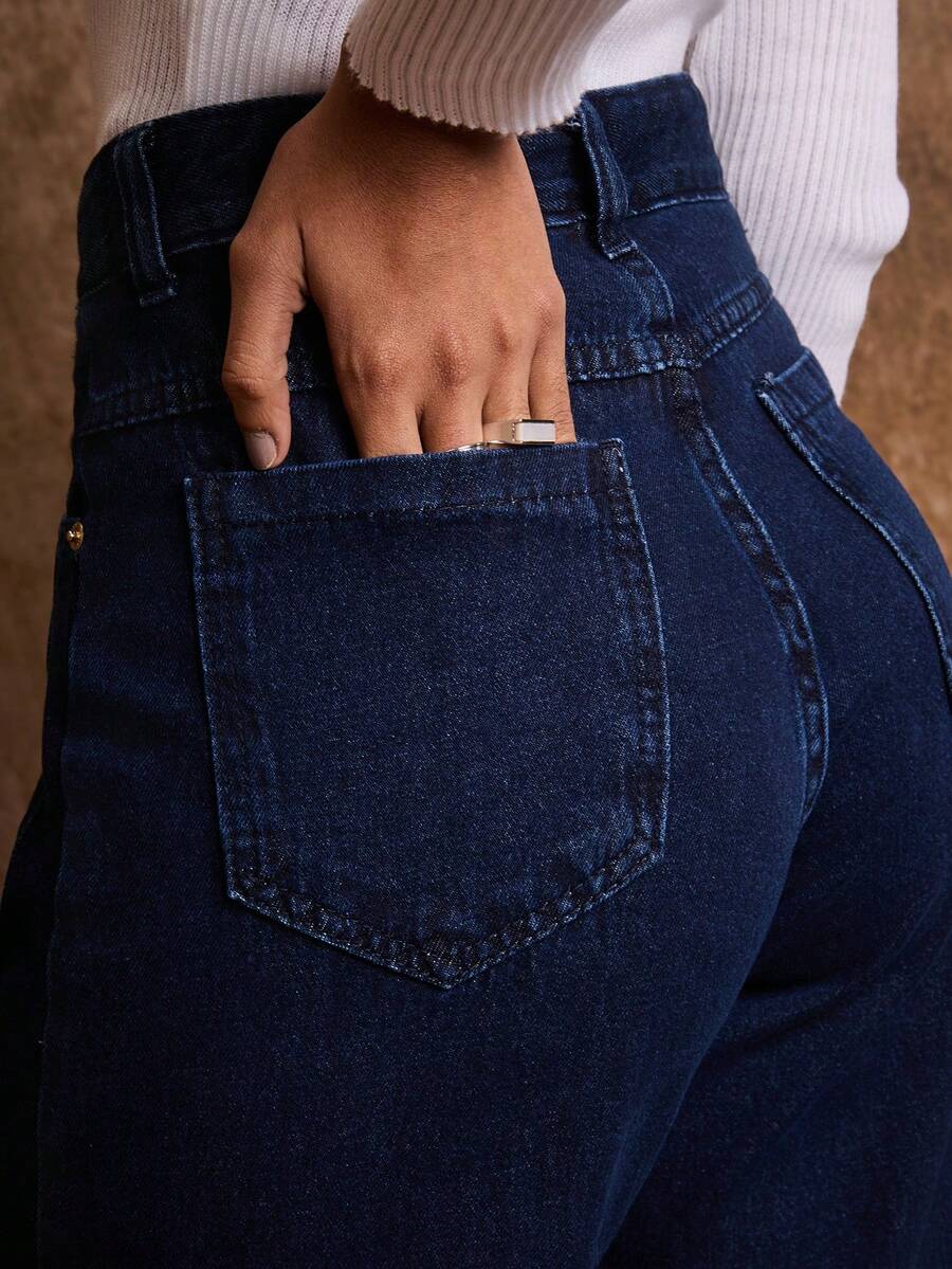 Daynim Casual Commute Loose Straight Leg Jeans - Dark Wash - View 1