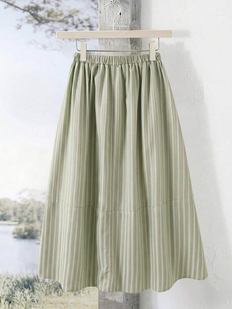 Plus Size Striped Drawstring Casual Summer Versatile Skirt