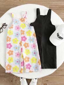 SHEIN 2件組女嬰休閒街頭風時尚細肩帶連身褲 - 黑與白 - 查看 2