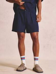 Musero Buttoned Front Angled Pocket Front Shorts Belt Loops Spring Summer Essentials Co-Ord Shorts Only - Blue - View 1
