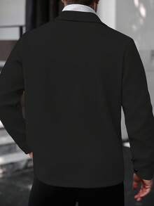 Manfinity Homme Men Solid Color Casual Long Sleeve Overcoat, Suitable For Autumn And Winter - Black - View 2