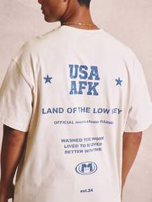 Musero Oversized Graphic Crew NeckTshirt "USA"Logo Sprihng Summer Essentials - Apricot - View 6