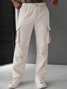SLATEMANN Men's Beige Casual Pants, Multi-Pocket Cargo Shorts, Fashionable And Versatile - Beige - View 4