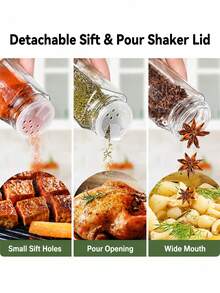 1pc/5pcs Set Glass Spice Jars With Rosewood Lids, Square Glass Bottles With Stands, Airtight Pepper And Seasoning Containers - Multicolor - View 2