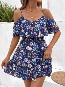 SHEIN Clasi Vestido mini casual con estampado floral para mujer, para citas y fiestas - Multicolor - Ver 4