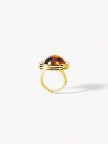 Opalesca Anillo de resina de oro de 18k personalizado de nicho,Premium/Elegante/Clásico/Uso diario/Minimalista,Perla/Cristal,Compromiso/Boda/Promesa,Verano/Playa/Baile de graduación/Fiesta/Vacaciones/Viaje,Para mamá/Mujeres/Niña/Madre,Novia,Fairycore/Mermaid Core - Dorado - Marrón - Ver 6