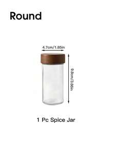 1pc/5pcs Set Glass Spice Jars With Rosewood Lids, Square Glass Bottles With Stands, Airtight Pepper And Seasoning Containers - Multicolor - View 11