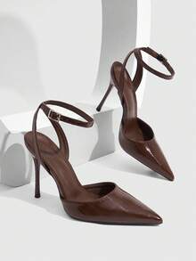 CUCCOO SZL Women's Fashion Pointed Toe Ankle Strap Stiletto High Heel Pumps, Suitable For Commuting, Dating, Party, Wedding And Other Occasions For Christmas - Bamboo green brown - View 4