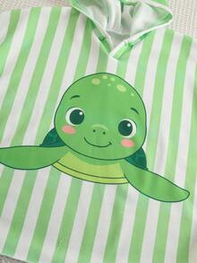 SHEIN 男女嬰幼兒適用可愛卡通海洋生物海龜圖案針織柔軟連帽無袖罩衫，適合春夏季居家、外出、度假、海邊穿著、海邊溫泉度假、游泳 - 彩色 - 查看 4