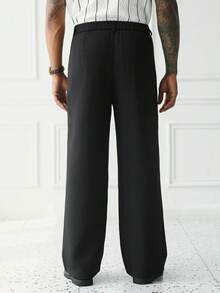 Manfinity Homme 男士阔腿裤，腰部搭扣设计，纹理面料，商务休闲裤，修身复古时尚正装裤 - 黑色 - 查看 4