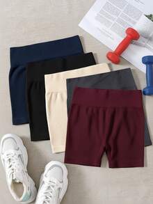 Velisys Velisys Pantalones cortos deportivos casuales de mujer de unicolor con costillas que levantan el trasero - Multicolor - Ver 4