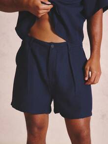 Musero Buttoned Front Angled Pocket Front Shorts Belt Loops Spring Summer Essentials Co-Ord Shorts Only - Blue - View 2