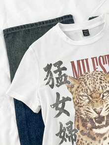 Attitoon 休閒圓領短袖修身女款T恤，適合夏季 - 白色 - 查看 10