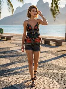 CAJUNI Lässiges Urlaubscami mit Blumenmuster und rückenfreiem Design - Verschiedenfarbig - Übersicht 4