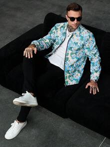 Manfinity CasualCool 男士街頭風熱銷夾克外套，INS風格，提花織紋面料，休閒日常穿搭，男友/丈夫禮物，週年紀念禮物，拉鍊夾克 - 藍色 - 查看 4