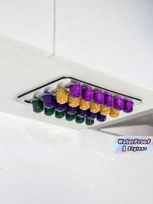 1Pc Metal Wall-Mounted Coffee Capsule Organizer, No-Drill Adhesive Coffee Capsule Holder, Modern Metal Stand, Suitable For Kitchens, Offices, Hotels, Restaurants, Space-Saving Coffee Capsule Rack, Ideal Gift For Christmas And Housewarming. - Multicolor - View 1