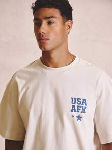 Musero Oversized Graphic Crew NeckTshirt "USA"Logo Sprihng Summer Essentials - Apricot - View 4