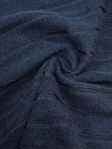 SHEIN LUNE Plus Size Women's Spring/Autumn Casual Button Decor Ribbed Texture Long Sleeve T-Shirt Fall - Navy Blue - View 3