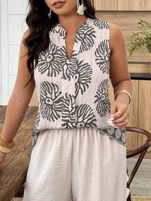 Weeklong Women's Plus Size Spring/Summer Casual Round Neck Sleeveless Random Print Shirt, Suitable For Vacation And Daily Wear - Multicolor - View 3