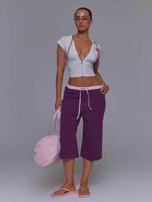 Musera Sport ملابس علوية رياضية رمادية بفتحة V عميقة من الجيرسيه مع طباعة '96' وحبل شد وغطاء رأس بدون أكمام وسحاب كامل، تصميم لطيف بطابع عتيق Y2K للجيم والبيلاتس والجري والاستخدام اليومي - رمادي - مشاهدة 5