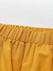 Lunelith SHEIN Lunessa Women's Solid Color V-Neck Single-Breasted Vest And Pants 2 Pieces Set Teachers' Day Brunch Mustard Yellow Summer Smart Casual - Yellow - View 5
