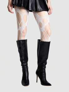 ROMWE Goth Medias negras de red rasgadas sexys para mujer - Cueva blanca - Ver 5