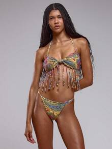 MUSERA Paisley Bikini Bottoms Strappy Thong Bikini Bottoms Swim Vacation Holiday Summer Travel Beachwear Beach Yellow Boho - Multicolor - View 3