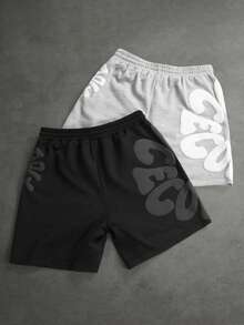 SLATEMANN Quần short thể thao nam mùa hè phong cách casual họa tiết chữ, cạp chun dây rút - Nhiều màu - Xem 2