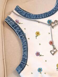 Resyla Floral Daisy Print Fitted Round Neck Tank Top For Women - Multicolor - View 5