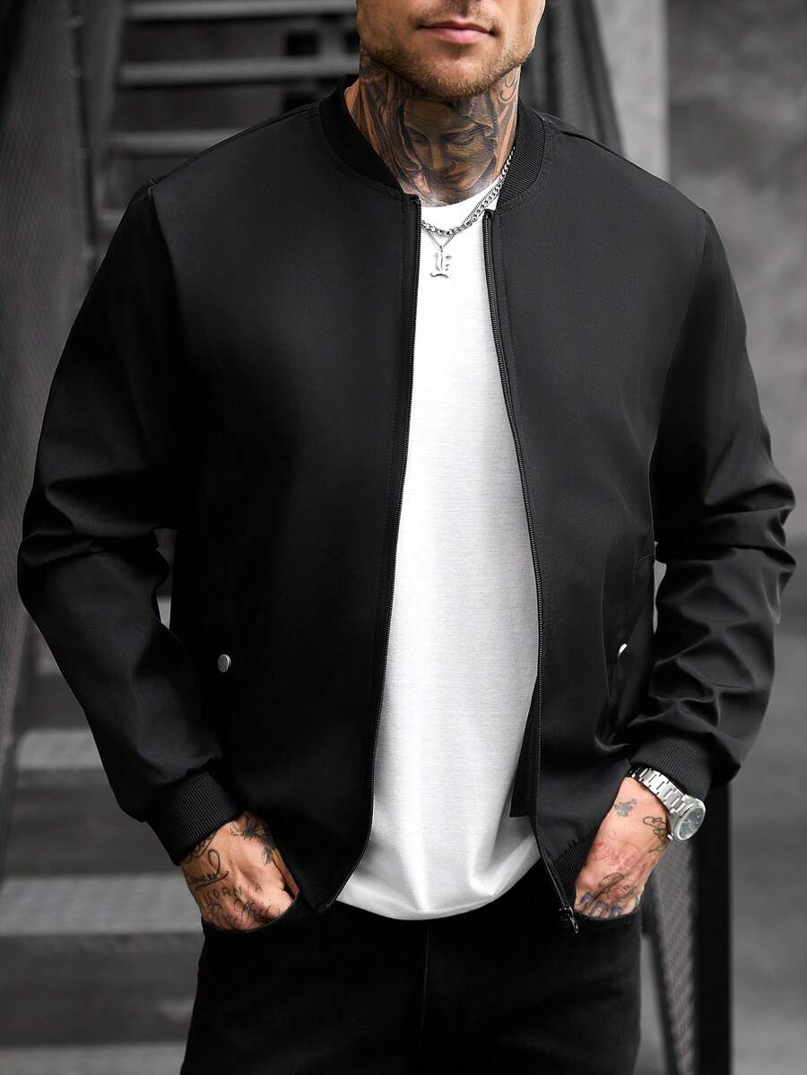 Manfinity CasualCool 男士纯色长袖拉链休闲棒球夹克