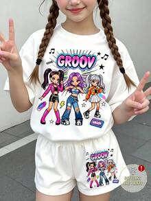 1套青少年女孩春夏服裝 2件套 GROOV 動漫女孩印花白色短袖T恤 + 白色短褲 青少年女孩夏季休閒套裝 寬鬆親膚透氣 適合日常、上學、出遊、運動 百搭舒適 適合各種身型 讓妳成為春夏最吸睛的小美女 - 彩色 - 查看 1