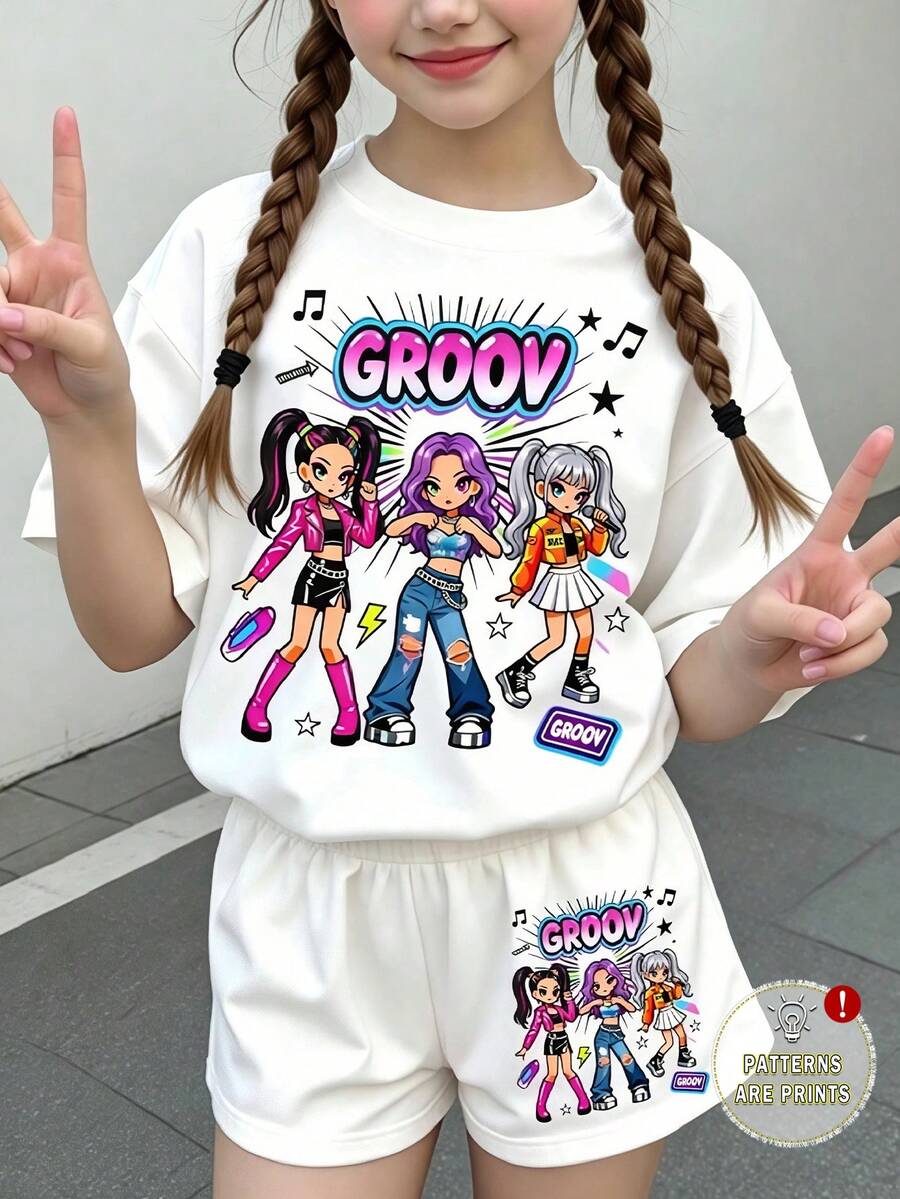 1套青少年女孩春夏服裝 2件套 GROOV 動漫女孩印花白色短袖T恤 + 白色短褲 青少年女孩夏季休閒套裝 寬鬆親膚透氣 適合日常、上學、出遊、運動 百搭舒適 適合各種身型 讓妳成為春夏最吸睛的小美女 - 彩色 - 查看 1